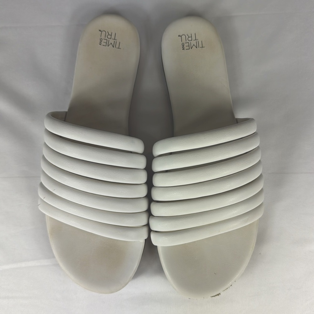 Time & Tru White Strappy Slide Sandals Size 7 - Picture 3 of 10